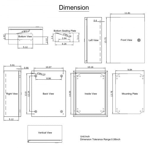 16x12x6 Carbon Steel Hinged Junction Box IP66 Waterproof  Dustproof Electrical Enclosure Box With M 8