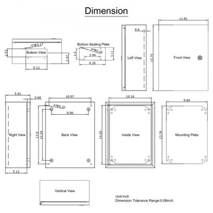 16x12x6 Carbon Steel Hinged Junction Box IP66 Waterproof  Dustproof Electrical Enclosure Box With M 8