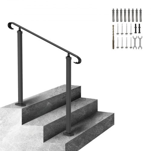 Front Porch Hand Rail HeavyDuty Wrought Iron Stair Railing Adjustable For 13 Steps Weatherproof 1