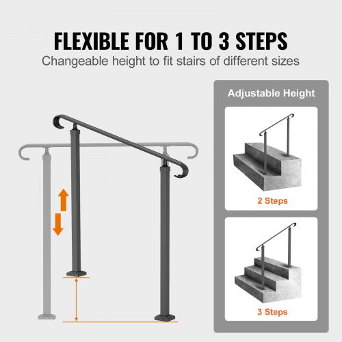 Front Porch Hand Rail HeavyDuty Wrought Iron Stair Railing Adjustable For 13 Steps Weatherproof 4