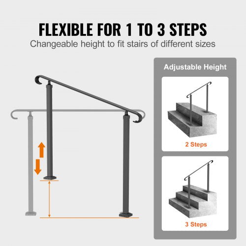 Outdoor Stair Railing For 13 Steps HeavyDuty Wrought Iron Handrail With Decorative Curl Design 4