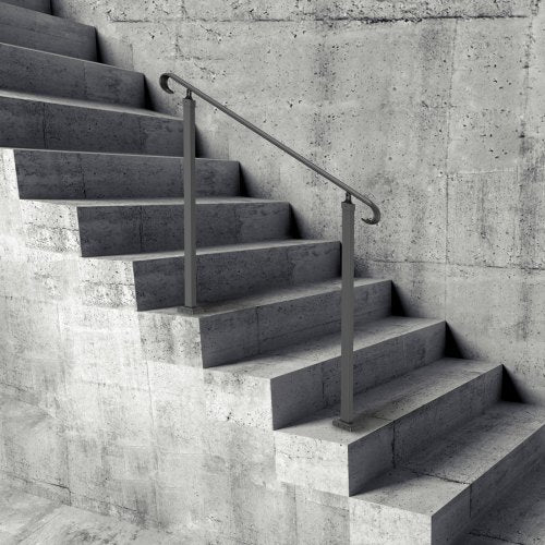 Outdoor Stair Railing for 1-3 Steps, Heavy-Duty Wrought Iron Handrail with Decorative Curl Design
