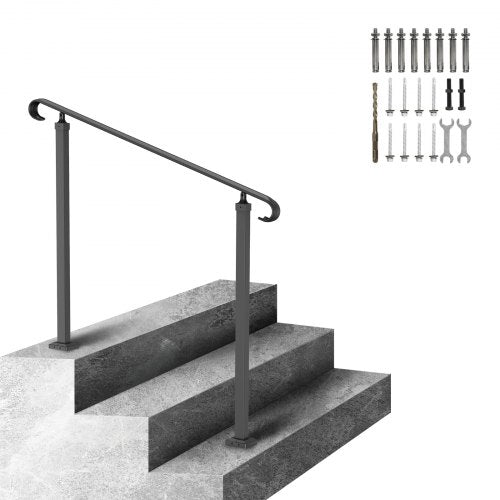 Outdoor Stair Railing For 13 Steps HeavyDuty Wrought Iron Handrail With Decorative Curl Design 8