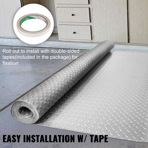 49x13ft Garage Floor Mat HeavyDuty AntiSlide Vinyl Flooring Roll Diamond Texture Silver Garage Mat  5