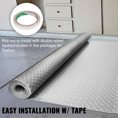 49x13ft Garage Floor Mat HeavyDuty AntiSlide Vinyl Flooring Roll Diamond Texture Silver Garage Mat  5