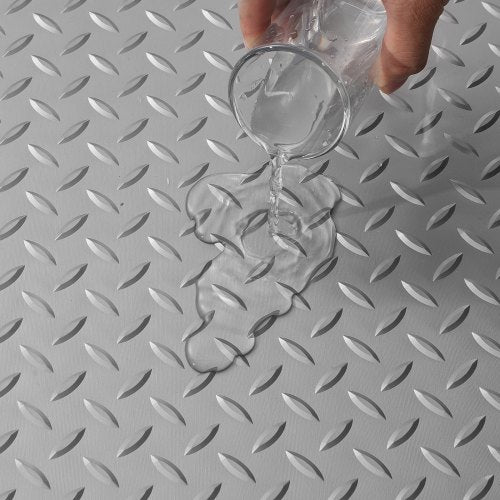 4.9x13ft Garage Floor Mat, Heavy-Duty Anti-Slide Vinyl Flooring Roll, Diamond Texture Silver Garage Mat for Under Car