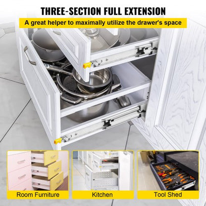Heavy Duty Drawer Slides Locking, 250LBS Capacity, Cold-Rolled Steel Section Full Extension Drawer Slides