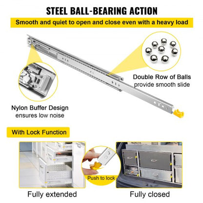 Heavy Duty Drawer Slides Locking, 250LBS Capacity, Cold-Rolled Steel Section Full Extension Drawer Slides