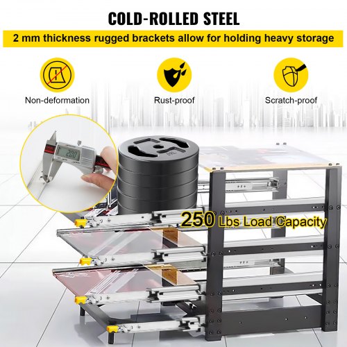 Heavy Duty Drawer Slides Locking, 250LBS Capacity, Cold-Rolled Steel Section Full Extension Drawer Slides