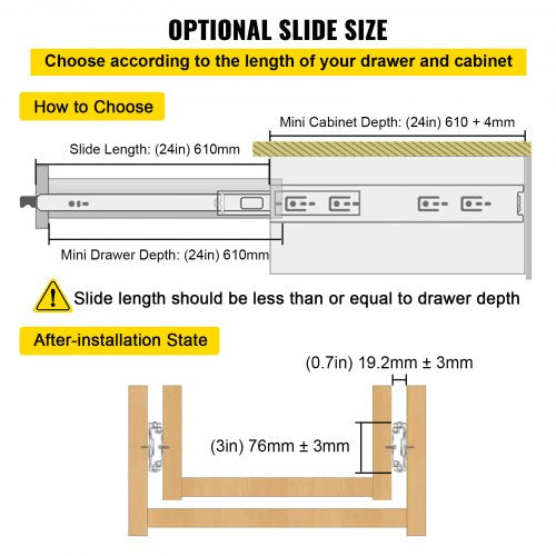Heavy Duty Drawer Slides Locking, 250LBS Capacity, Cold-Rolled Steel Section Full Extension Drawer Slides