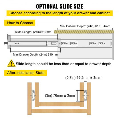 Heavy Duty Drawer Slides Locking, 250LBS Capacity, Cold-Rolled Steel Section Full Extension Drawer Slides