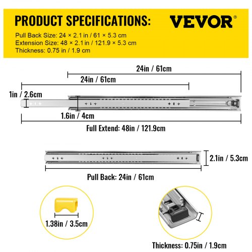 Heavy Duty Drawer Slides Locking, 250LBS Capacity, Cold-Rolled Steel Section Full Extension Drawer Slides