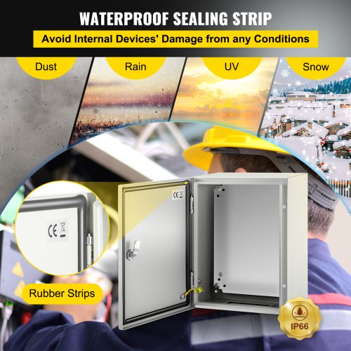 NEMA Steel Electrical Box, IP Rated Waterproof & Dustproof Junction Enclosure with Lock, Hinge & Mounting Plate