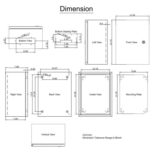 NEMA Steel Electrical Box, IP Rated Waterproof & Dustproof Junction Enclosure with Lock, Hinge & Mounting Plate