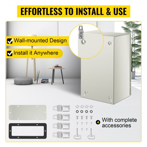 Industrial Steel Electrical Box (20x12x10 Inches), 4X Rated, IP66 Waterproof Enclosure with Removable Backplate