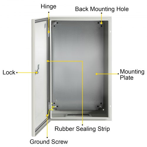 Industrial Steel Electrical Box (20x12x10 Inches), 4X Rated, IP66 Waterproof Enclosure with Removable Backplate