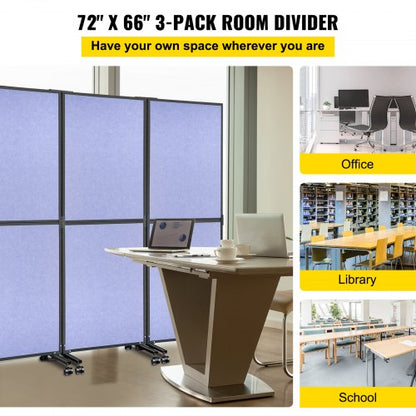 Acoustic Office Room Dividers 3Pack 72 X 66 Polyester  Steel Partition Walls To Reduce Noise 2