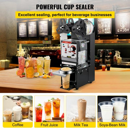 SemiAutomatic 300500 Cuph Tea Cup Sealer Machine Black Boba Cup Sealing Machine For 9095mm Bubble M 2