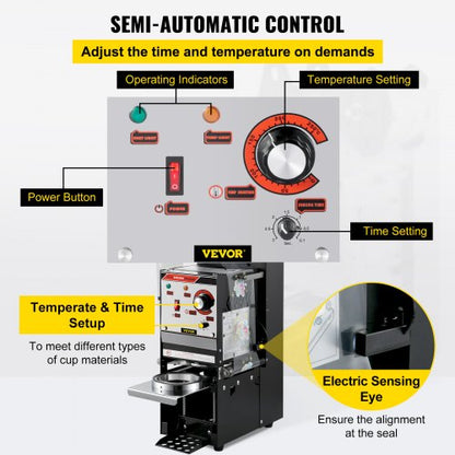 SemiAutomatic 300500 Cuph Tea Cup Sealer Machine Black Boba Cup Sealing Machine For 9095mm Bubble M 4