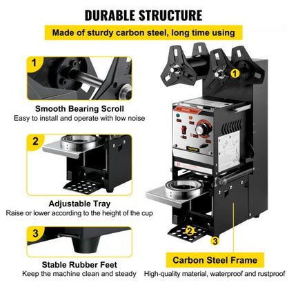 SemiAutomatic 300500 Cuph Tea Cup Sealer Machine Black Boba Cup Sealing Machine For 9095mm Bubble M 6