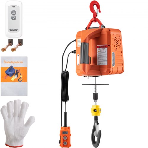 Electric Hoist Winch, Portable Winch Crane with Lift, Wire & Wireless Remote Control, Safety Overload Protection