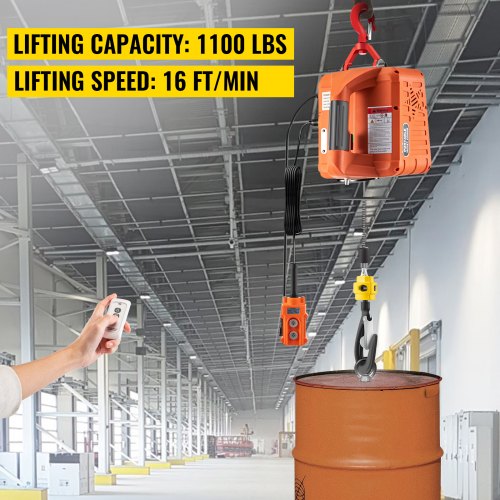 Electric Hoist Winch, Portable Winch Crane with Lift, Wire & Wireless Remote Control, Safety Overload Protection