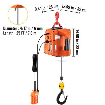 Electric Hoist Winch, Portable Winch Crane with Lift, Wire & Wireless Remote Control, Safety Overload Protection