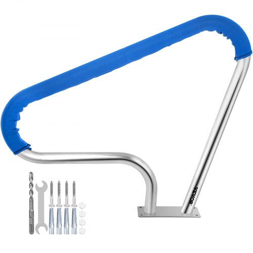Pool Rail Stainless Steel Railing, Heavy-Duty 250LBS Pool Handrail with Anti-Slip Blue Grip & Complete Mounting Kit