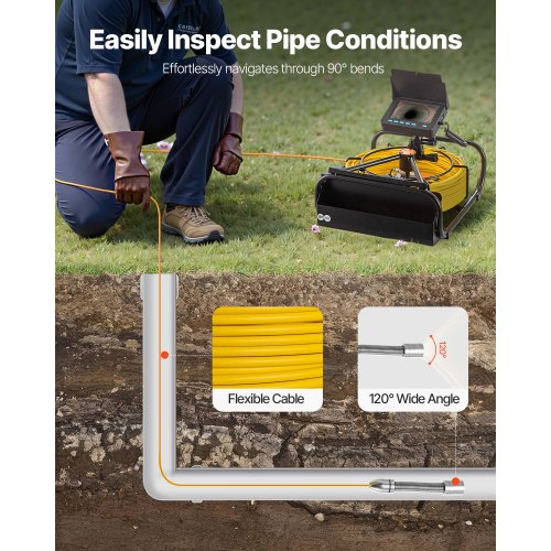 Sewer Camera, Screen Pipeline Inspection Camera w/DVR Function & Waterproof IP68 Borescope Snake Cable