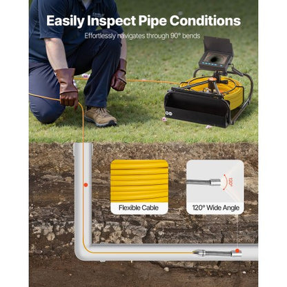 Sewer Camera, Screen Pipeline Inspection Camera w/DVR Function & Waterproof IP68 Borescope Snake Cable