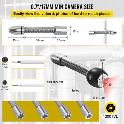 Sewer Camera With LCD Screen Waterproof IP68 Pipeline Inspection Camera With DVR Snake Cable  LED L 4