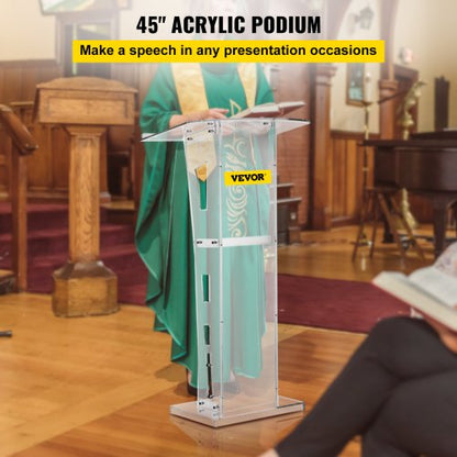Acrylic Podium for Church, Thick Plexiglass Lectern with Table, Clear Acrylic Pulpit for Recital, Speech