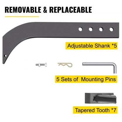 Scarifier Shank for Box Blade, Adjustable Ripper Shanks with 4 Holes, Tapered Teeth & Mounting Pins for Plowing