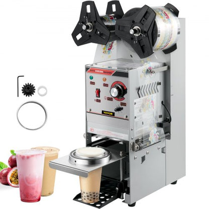 Semi-Automatic Cup Sealing Machine, Boba Tea Cup Sealer with Adjustable Tray for Milk Tea & Smoothies