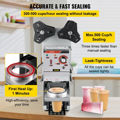 Semi-Automatic Cup Sealing Machine, Boba Tea Cup Sealer with Adjustable Tray for Milk Tea & Smoothies