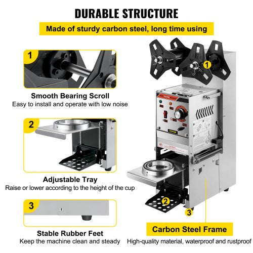 Semi-Automatic Cup Sealing Machine, Boba Tea Cup Sealer with Adjustable Tray for Milk Tea & Smoothies