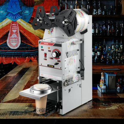 Semi-Automatic Cup Sealing Machine, Boba Tea Cup Sealer with Adjustable Tray for Milk Tea & Smoothies