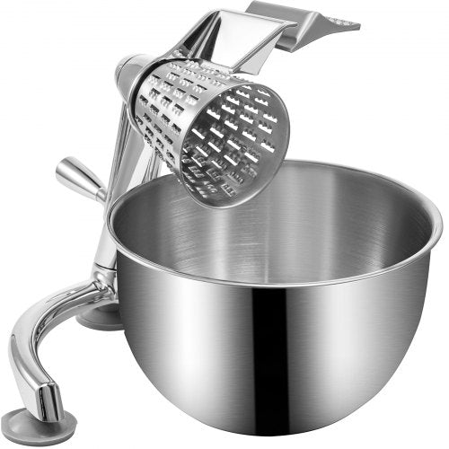 Manual Cheese Mandoline w/ Cutting Cone, Zinc Alloy Rotary Vegetable Mandoline with Bowl & Suction Base, Rotary Shredder