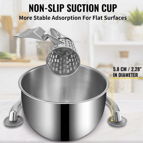 Manual Cheese Mandoline w/ Cutting Cone, Zinc Alloy Rotary Vegetable Mandoline with Bowl & Suction Base, Rotary Shredder