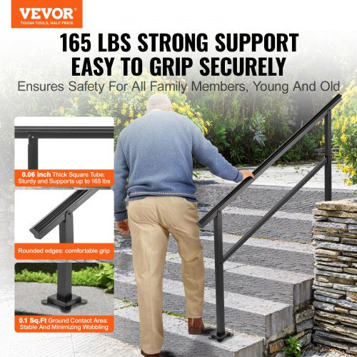 Aluminum Stair Handrail for Outdoor Stairs, Staircase Handrail Fits, 165LBS Load Railing with Screw Kit, Adjustable