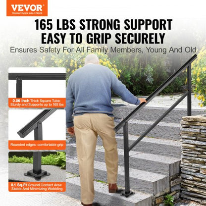 Aluminum Stair Handrail for Outdoor Stairs, Staircase Handrail Fits, 165LBS Load Railing with Screw Kit, Adjustable