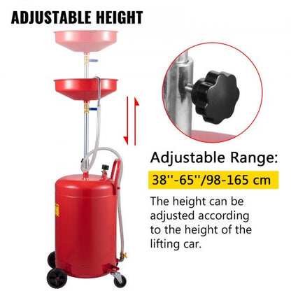 Waste Oil Drain Tank, Portable Air Operated Oil Drainer with Adjustable Funnel and Wheels for Efficient Fluid Transfer