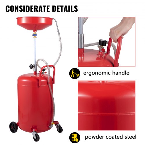Waste Oil Drain Tank, Portable Air Operated Oil Drainer with Adjustable Funnel and Wheels for Efficient Fluid Transfer