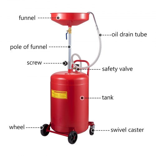 Waste Oil Drain Tank, Portable Air Operated Oil Drainer with Adjustable Funnel and Wheels for Efficient Fluid Transfer