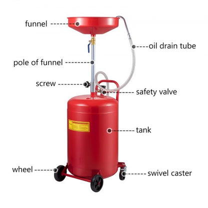 Waste Oil Drain Tank, Portable Air Operated Oil Drainer with Adjustable Funnel and Wheels for Efficient Fluid Transfer