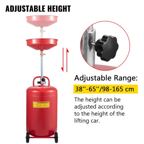 Waste Oil Drain Tank, Portable Air Operated Oil Drainer with Adjustable Funnel, Pressure Regulating Valve