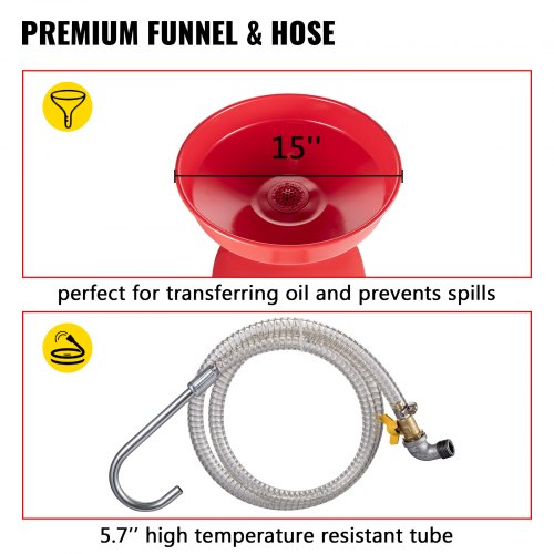 Waste Oil Drain Tank, Portable Air Operated Oil Drainer with Adjustable Funnel, Pressure Regulating Valve