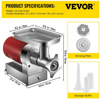 Electric Meat Grinder Machine, Meat Mincer with Sausage Maker Kit & Dual Grinding Plates, For Home & Commercial Kitchen