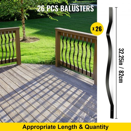 26-Pack Iron Deck Railing Balusters, 32.25 Staircase Baluster with Screws for Wood & Composite Deck
