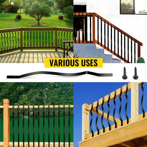 Metal Deck Balusters, Black Aluminum Alloy Stair Railing Spindles with Screws for Wood & Composite Deck, Stylish Outdoor